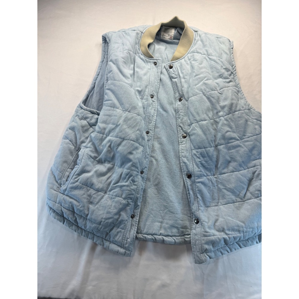 Fairplay Mens Quilted Puffer Vest  Blue Denim Snap Front Bomber XL Streetwear